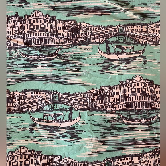 3yd Toile printed fabric crafts sewing. Venice scenery Turquoise/Navy 59” width - Picture 1 of 5
